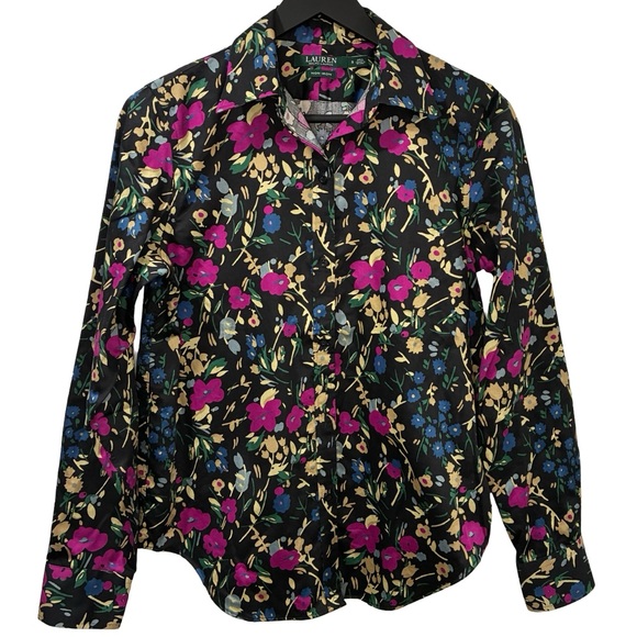 [s] Ralph Lauren Floral Button-Up Shirt Black Multicolour office | Women’s Small - Picture 2 of 6